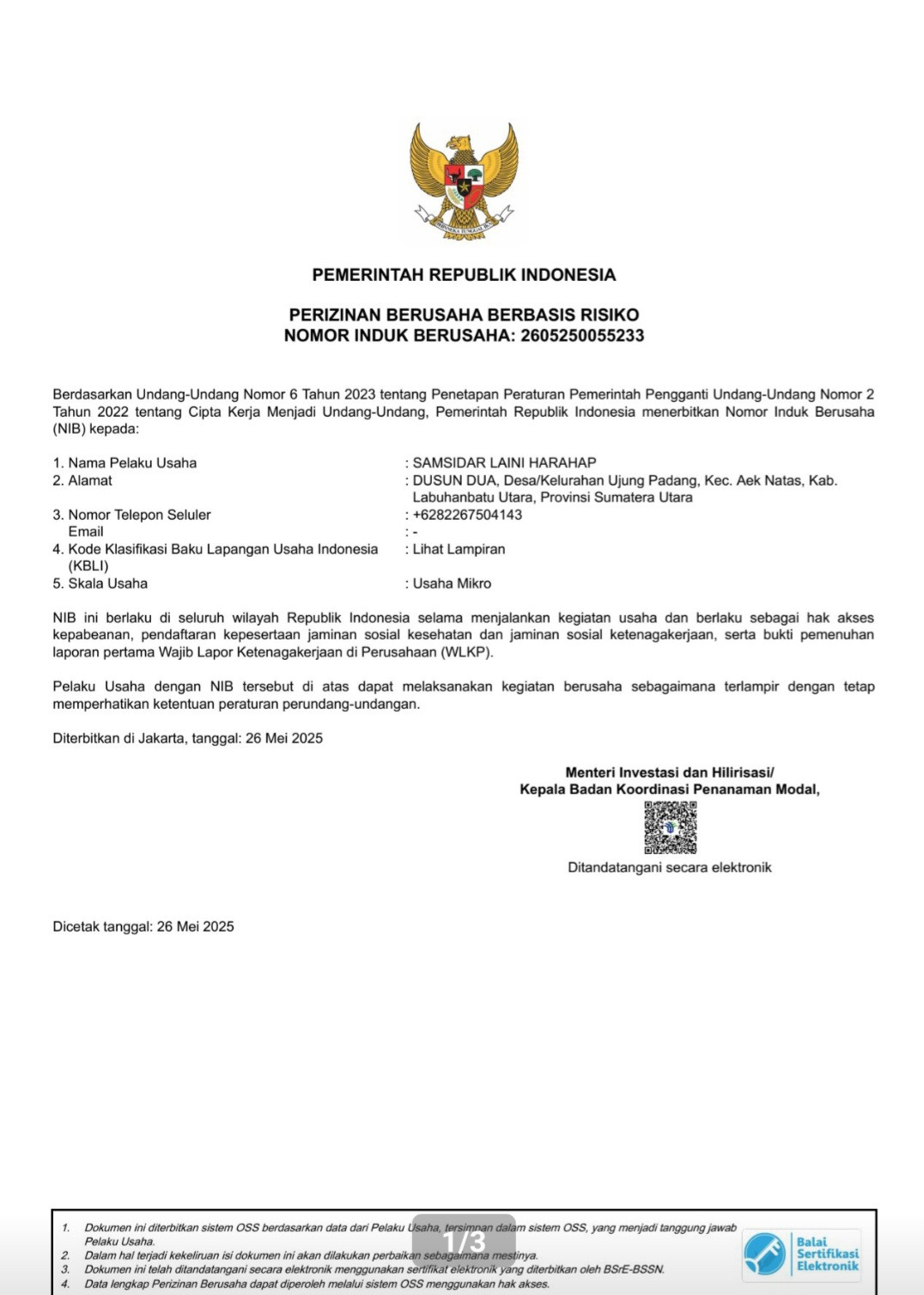 Nomor ijin Berusaha