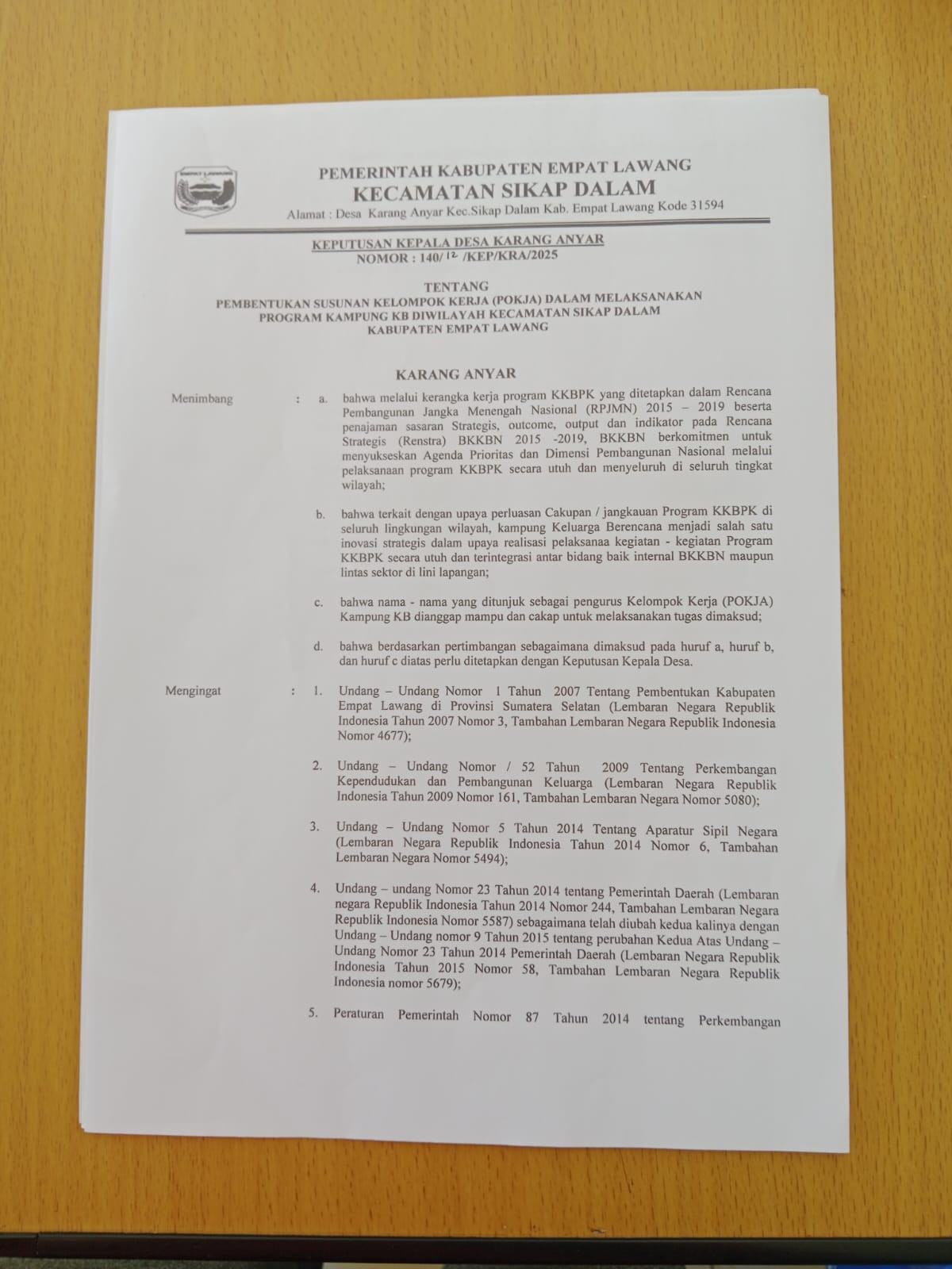 Penguatan Dukungan Administrasi Kampung KB