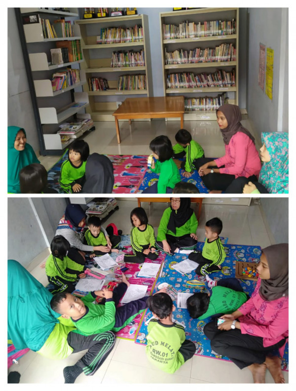 kegiatan mewarnai gambar oleh adik-adik Paud Melati RW 01