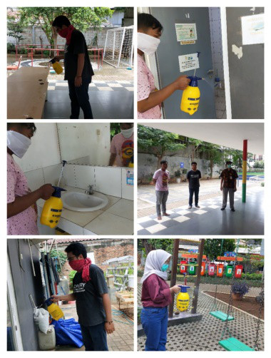 Penyemprotan Cairan Disinfektan RPTRA Kampung Benda