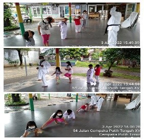 Kegiatan latihan taekwondo dari Sudin Pora Kota Adm. JP di aula Rptra kampung benda dengan pelatih Sabeum Erwin.