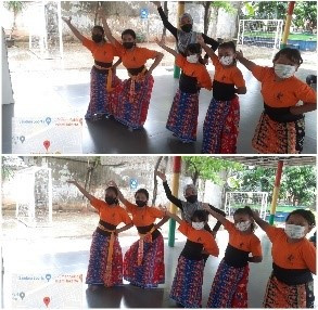 Kegiatan latihan menari anak-anak dengan tetap menerapkan prokes.