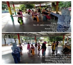 Kegiatan latihan menari di aula Rptra kampung benda.