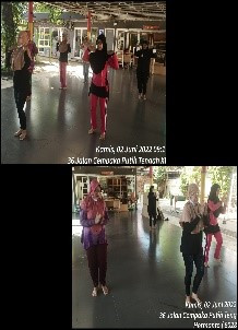 Memfasilitasi ibu ibu warga RW 03 cempaka putih timur latihan senam jali jali di Aula.