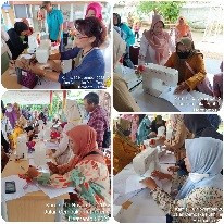 Kegiatan pelatihan penumbuhan wirausaha industri baru Komoditi fashion hari ke tiga binaan Suku Dinas Perindustrian Perdagangan Koperasi Usaha Kecil dan Menengah , peserta pelatihan melakukan belajar proses menjahit