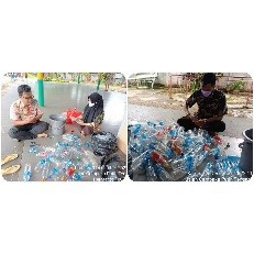 Kegiatan pengelola memilah sampah botol plastik.