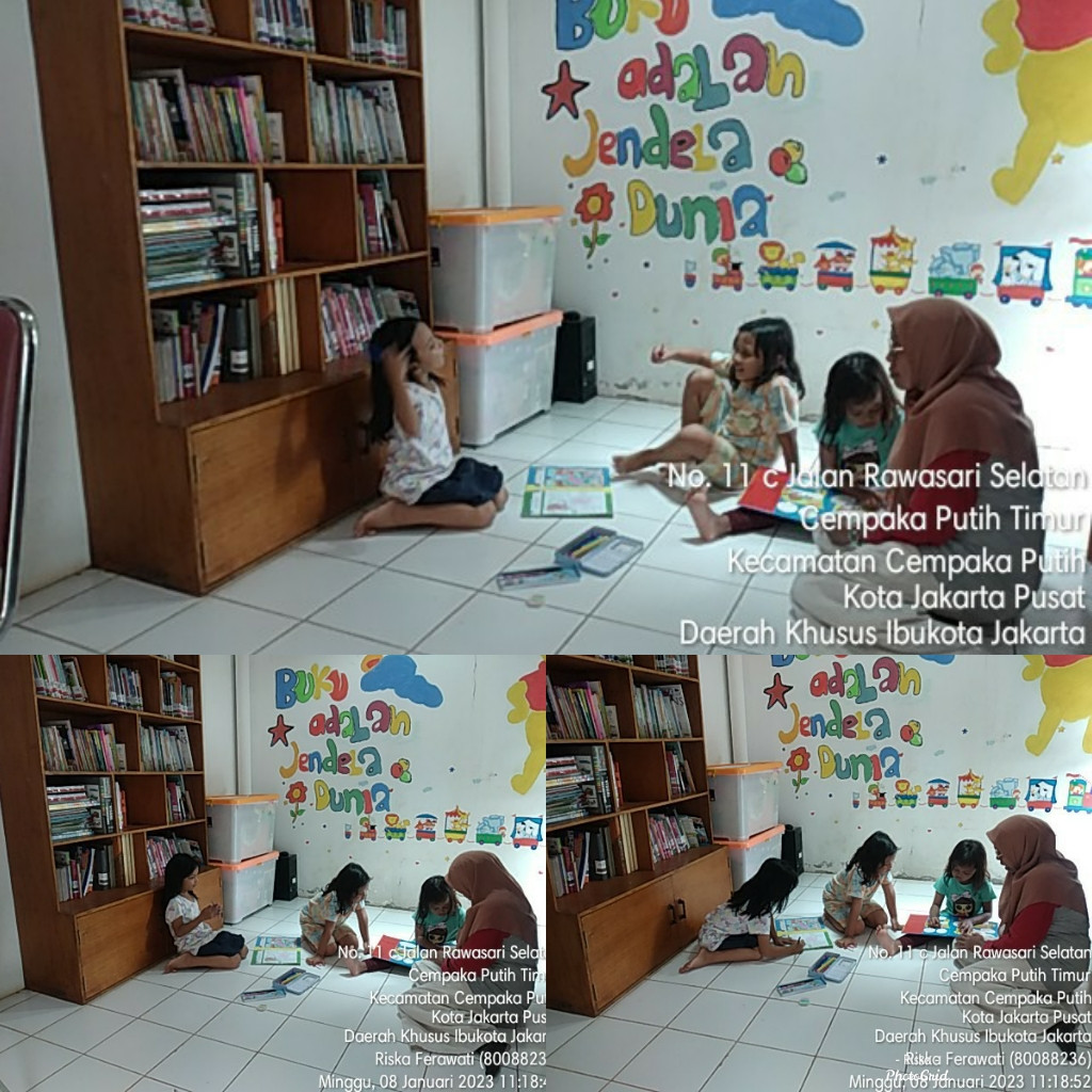 Memfasilitasi anak-anak mambaca buku di perpustakaan