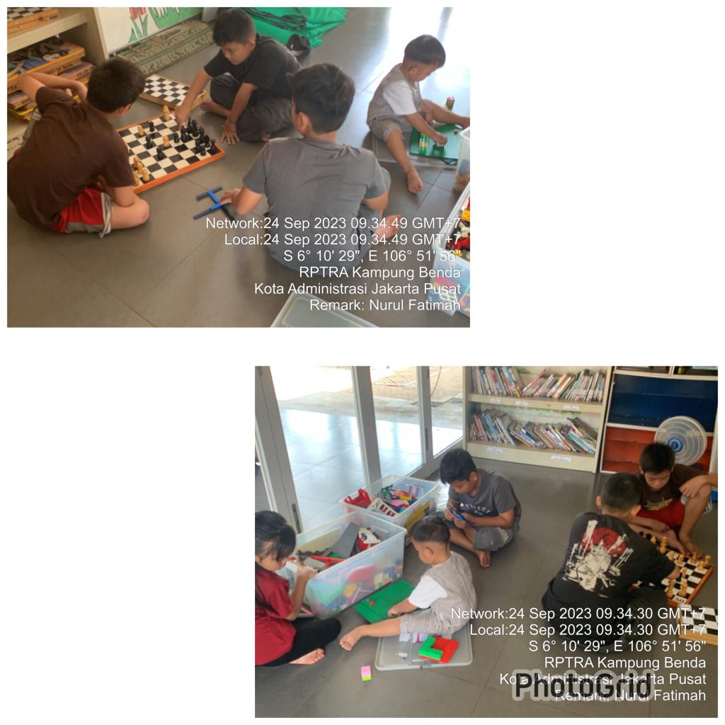 Kegiatan bermain lego dan catur di Perpustakaan