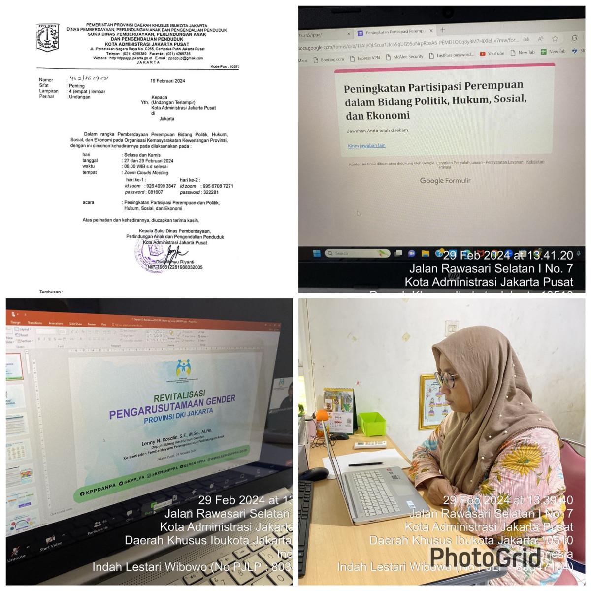 Zoom Meeting “Peningkatan partisipasi perempuan dan politik, hukum, sosial, dan ekonomi” di RPTRA Anggrek.