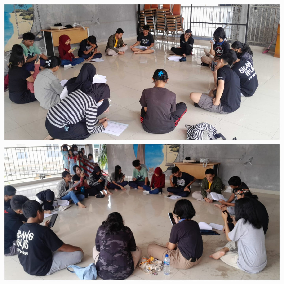 Kegiatan berlatih drama TRIPLE X TEATER dari SMAN 30 di Aula RPTRA Beringin