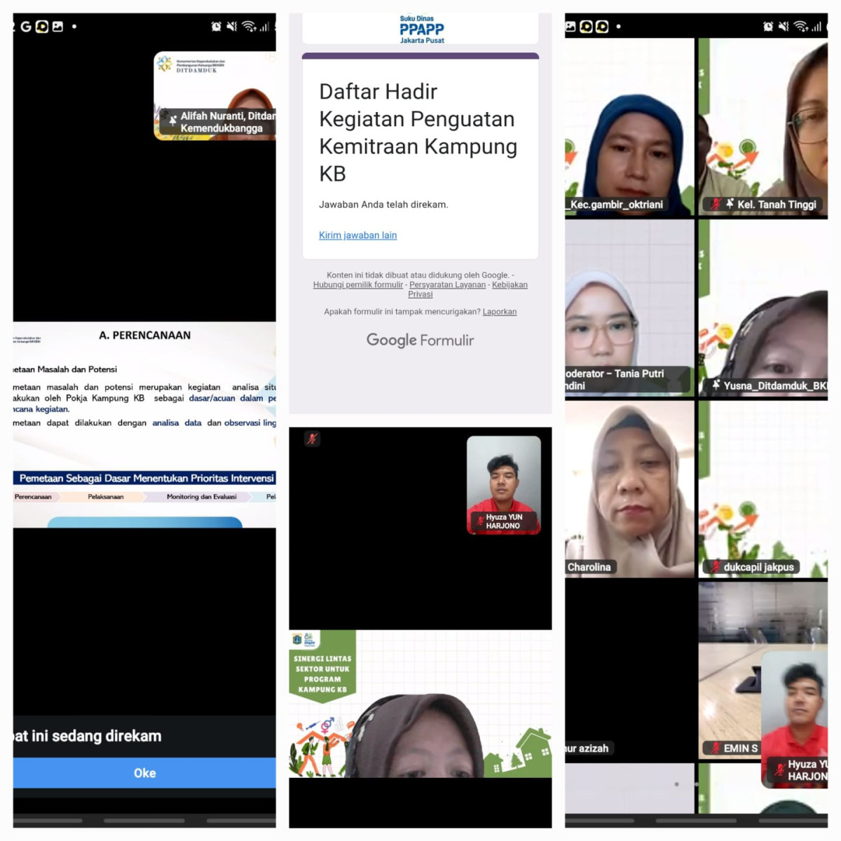 Zoom Meeting dalam kegiatan Penguatan Kemitraan Kampung KB dari Sudin PPAPP JP di RPTRA Beringin.
