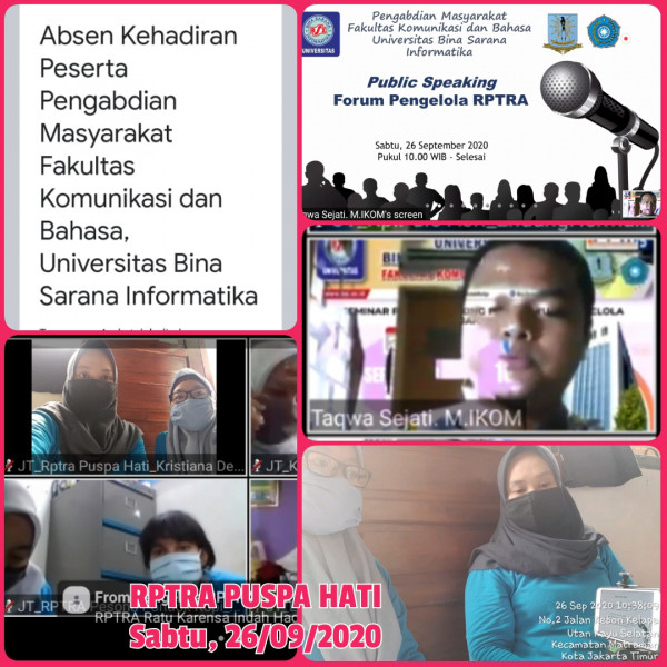 Kegiatan zoom pelatihan Publik speaking Pengelola RPTRA Kelurahan Utan Kayu Selatan