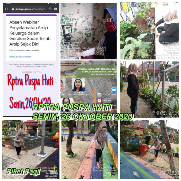 Kegiatan Piket dan Monitoring Pengelola Rptra Kelurahan Utan Kayu Selatan 26 Oktober 2020