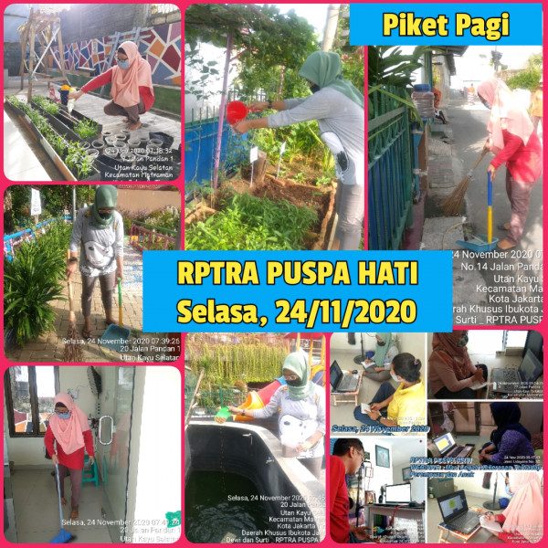 Kegiatan Piket dan Monitoring Pengelola Rptra kelurahan Utan Kayu Selatan Selasa, 24 November 2020 