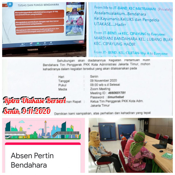 Zoom Meet Pertemuan Rutin Bendahara TP PKK Tingkat Kota Adminstrasi Jakarta Timur dan Pengelola Rptra