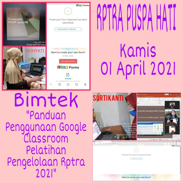 Bimtek Penggunaan Aplikasi Google Classroom dalam persiapan Pelatihan Pengelolaan Rptra tahun 2021