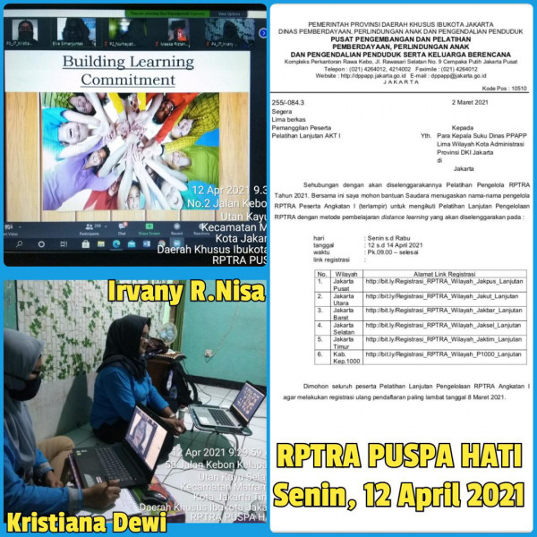 Pelatihan Lanjutan Angkatan I Pengelolaan Rptra tahun 2021 dengan Metode Pembelajaran Distance Learning oleh Pusbanglat PPAPP hari Pertama_12 Aprl