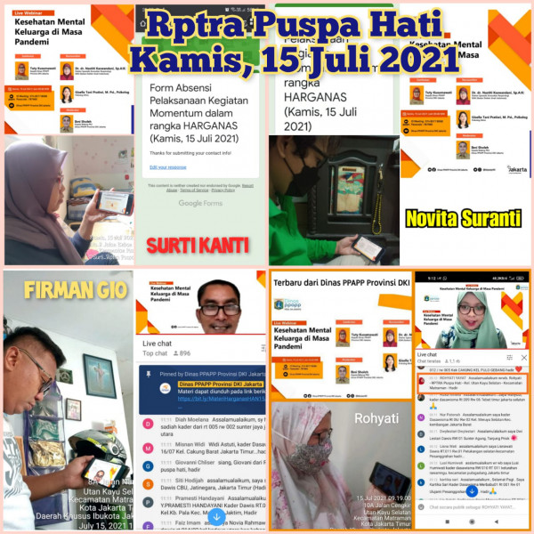 Pengelola RPTRA Kelurahan Utan Kayu Selatan Live YouTube Webinar dari DPPAPP Tentang Kesehatan  Mental  Keluarga di Masa Pandemi. 