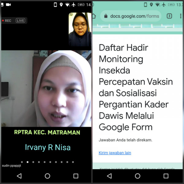 Assalamualaikum bapak dan Kegaiatan Zoomeeting dari PPAPP (Percepatan Vaksin dan Sosialisasi Pergantian Kader Dasawisma Melalui Google Form)
