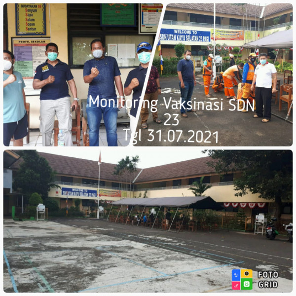 Monitor Pelaksanaan Vaksinasi di SD N 23 Kel. UKS oleh Staf Ekbang, Staf Kesra Kel. UKS 