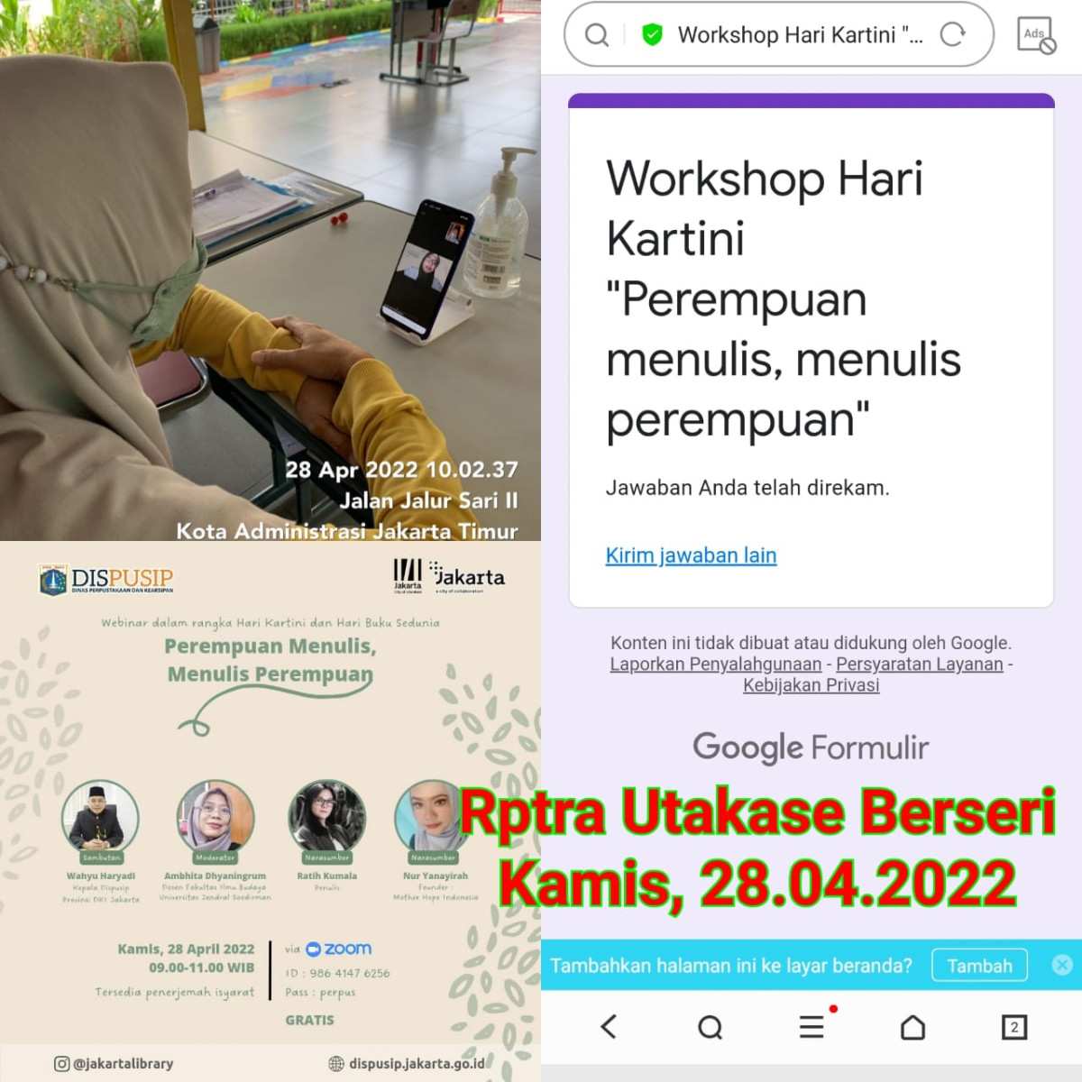Zoom Webinar WORK SHOP hari Kartini " Perempuan menulis, menulis perempuan'.