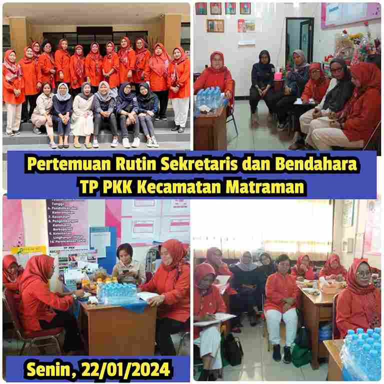 Pertemuan Rutin Sekretaris dan Bendahara TP. PKK Kelurahan dan RPTRA se Kecamatan Matraman