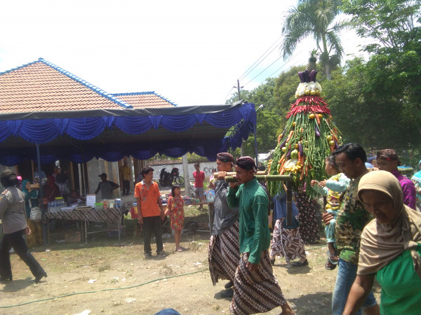 gunungan menuju lapangan dan siap di perebutkan warga