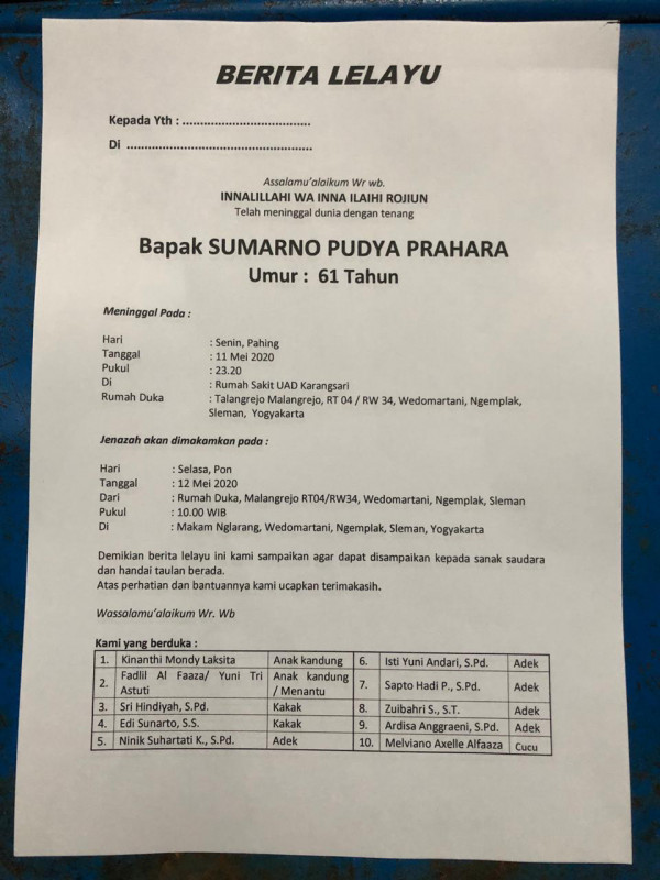 Identitas warga yang meninggal