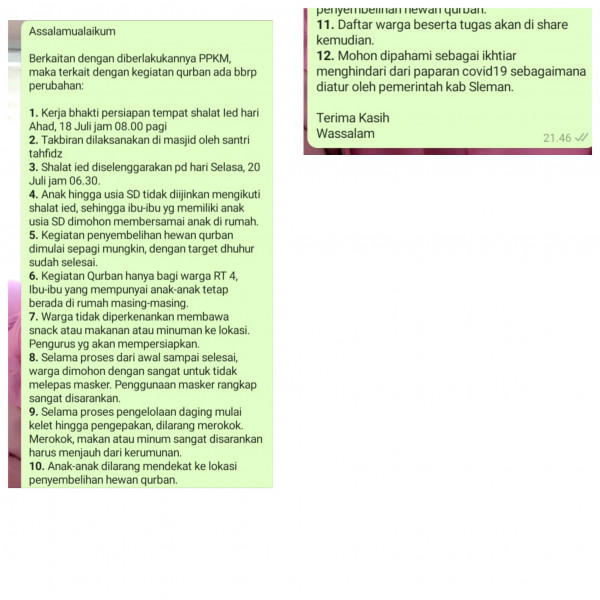 Hasil pertemuan yang di infokan ke warga melalui WA Grup