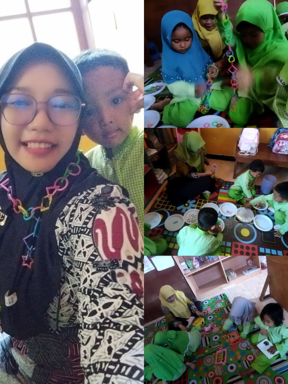 Meronce bentuk geometri menjadi kalung.