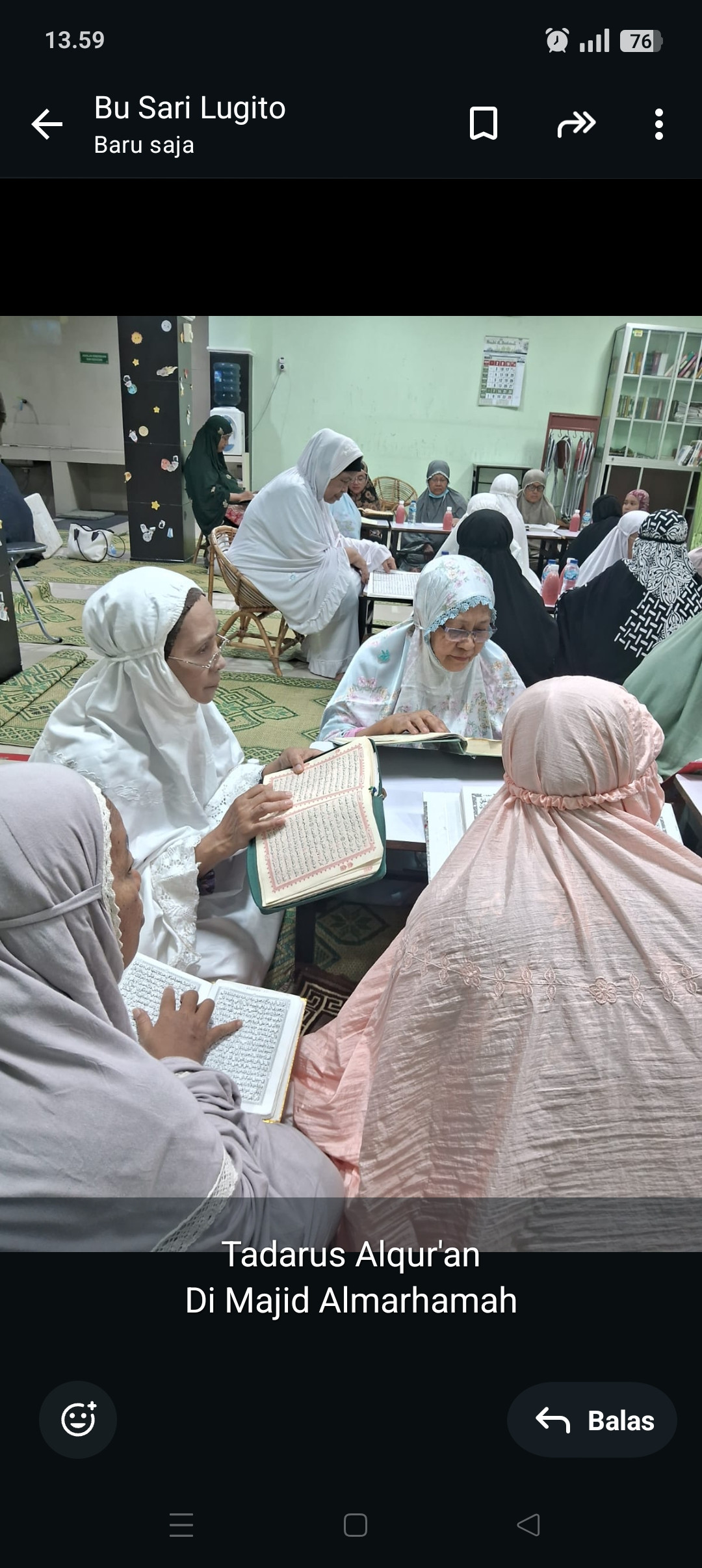 Kegiatan tadarus Al Qur'an bersama  di masjid Al marhamah gebang jetis wedomartani