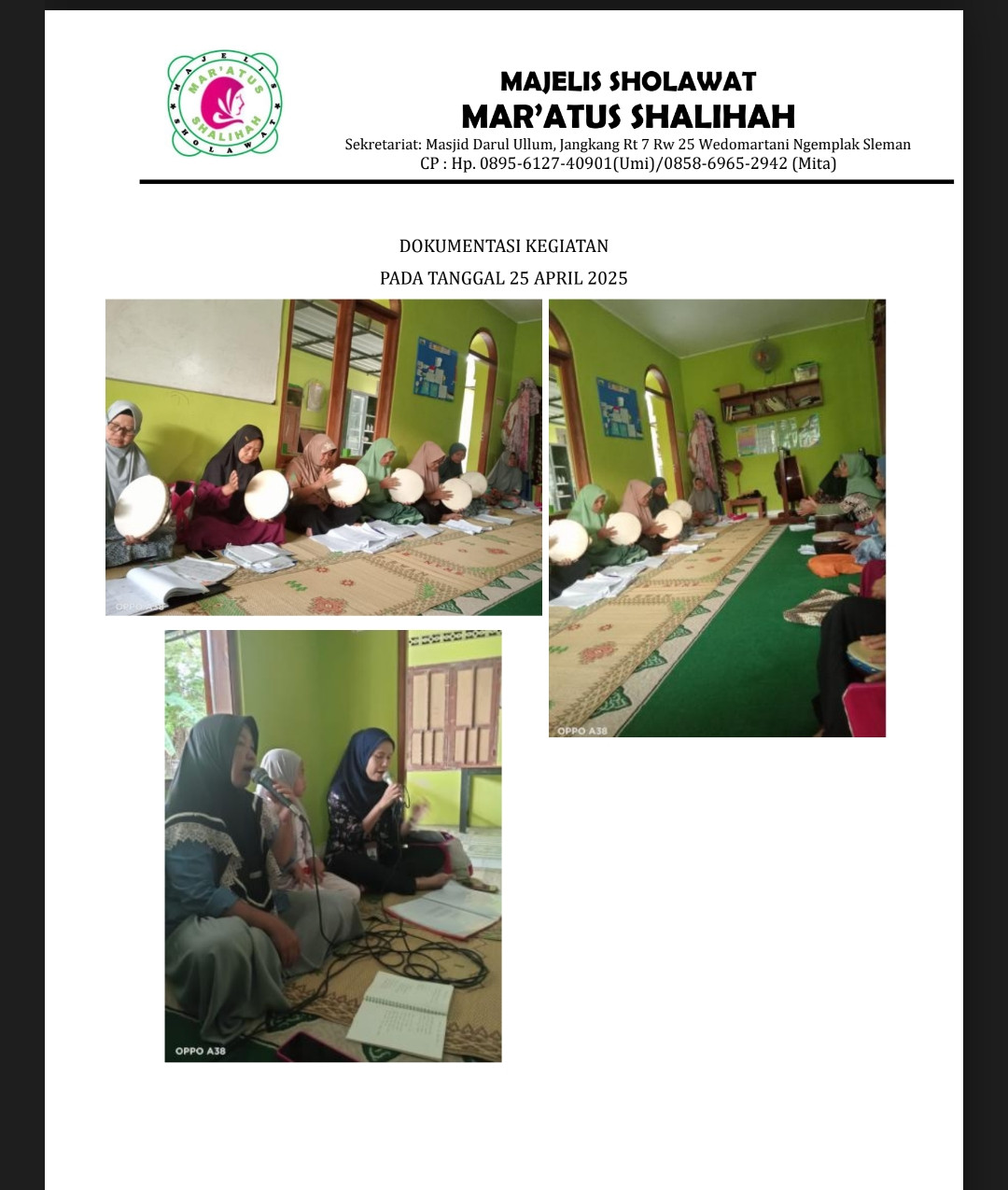 Latihan Rutin Majelis Sholawat Mar'atus Shalihah Jangkang Sempu