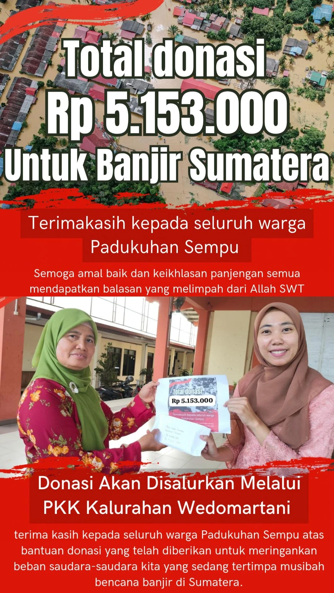 Penyerahan Donasi Banjir Sumatera dari Padukuhan Sempu melalui PKK Kalurahan Wedomartani