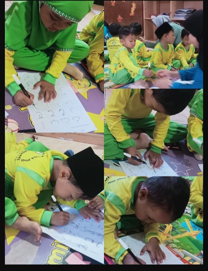 Belajar menghafal huruf hijaizah dan menebalkan anak anak PAUD sps kemuning Tegalsari