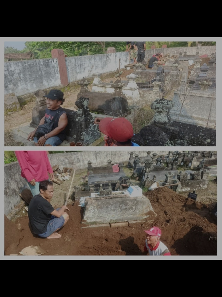 gotong royong warga kalisoro membuat ruwat/ makam