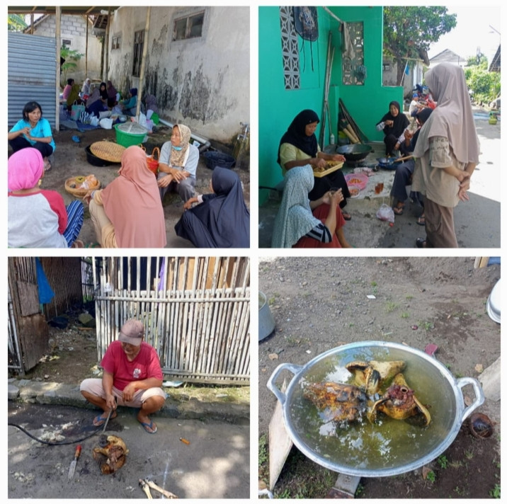 Ibu ibu warga medelan masak kambing