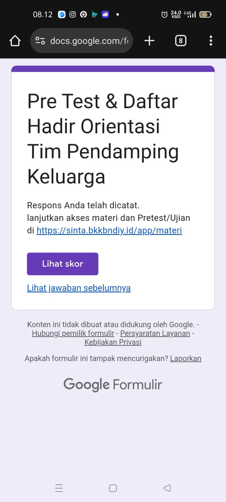 Kader TPK Puntuk melakukan Pre test sebelum orientasi