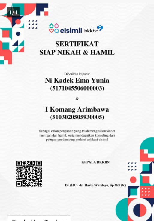 Sertifikat Elsimil Catin Banjar Cemenggon Desa Penarungan