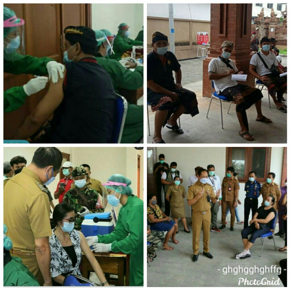 Kegiatan Vaksinasi Covid 19 tahap I bagi pedagang dan pengelola pasar di Desa Dalung