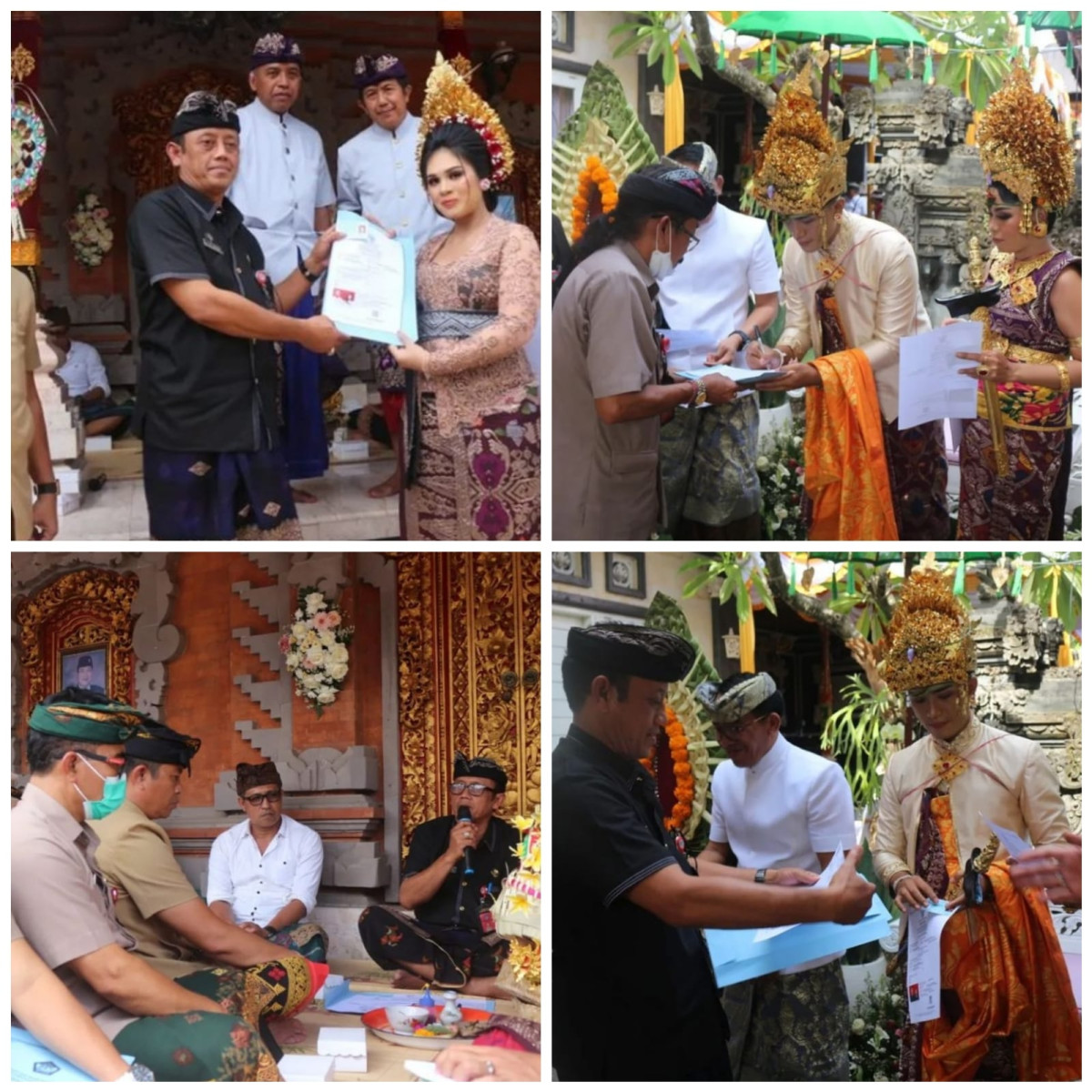 Perbekel Dalung menyerahkan Kartu Keluarga ( KK ) baru dan Akta Perkawinan serta KTP baru kepada Pasangan pengantin di Desa Dalung wujud Implementasi Dalung Smart Village