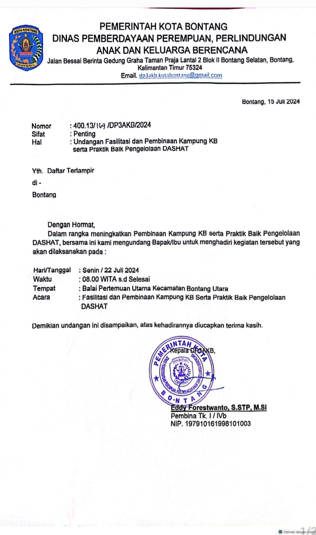 Fasilitasi dan Pembinaan Kampung Kb serta Praktik Baik Pengelolaan Dashat