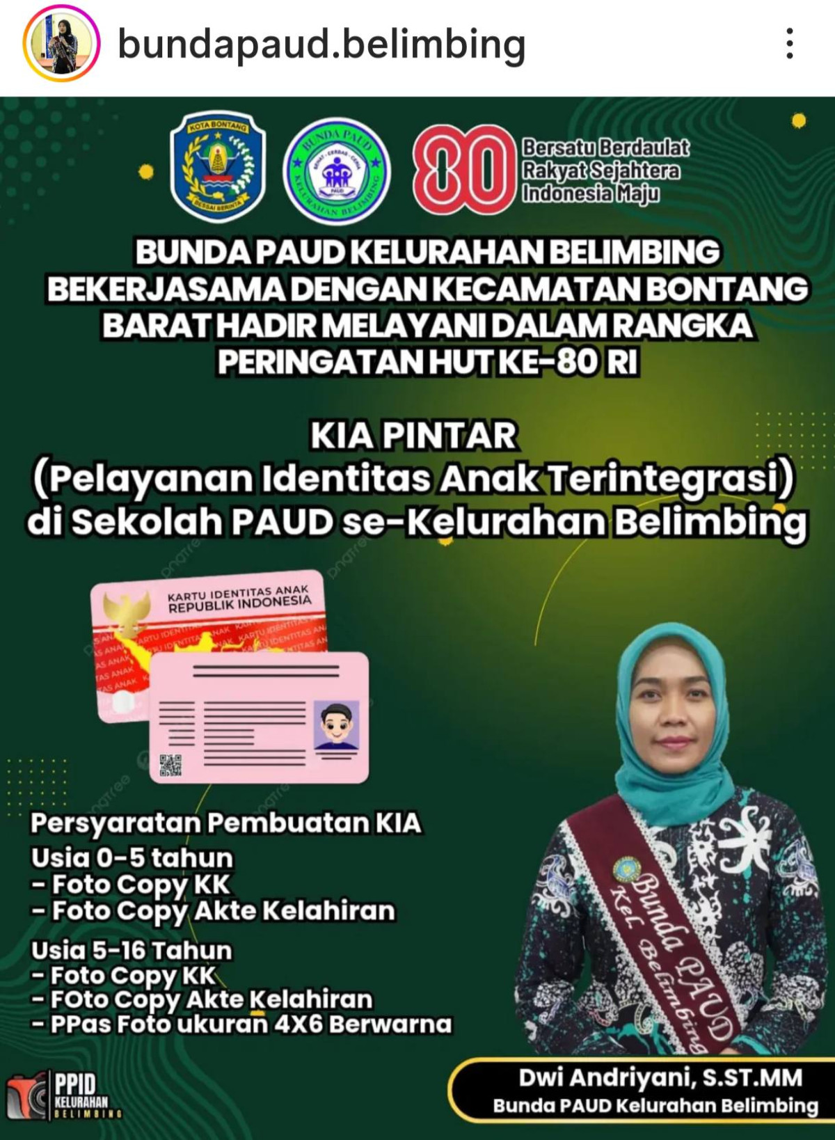 KIA PINTAR (Pelayanan Identitas Anak Terintegrasi) di PAUD se-Kelurahan Belimbing